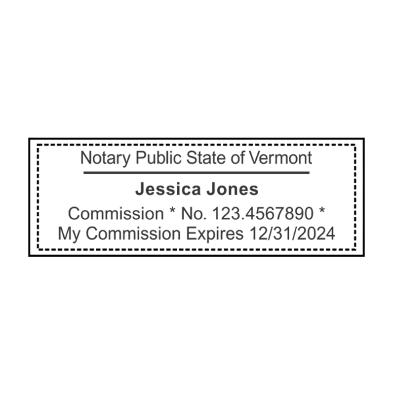 Vermont Notary Pink Stamp - Rectangle Imprint Example