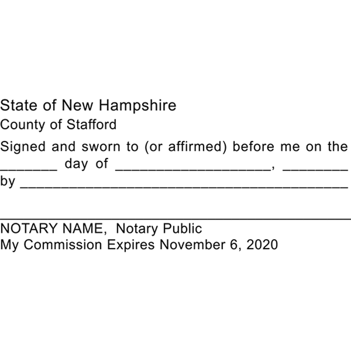 New Hampshire Jurat Notary Stamp Imprint Example