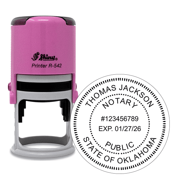 Oklahoma Round Pink Notary Stamp