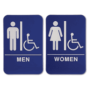 Blue 9" x 6" ADA Braille Men's & Women's Handicap Restroom Sign Set