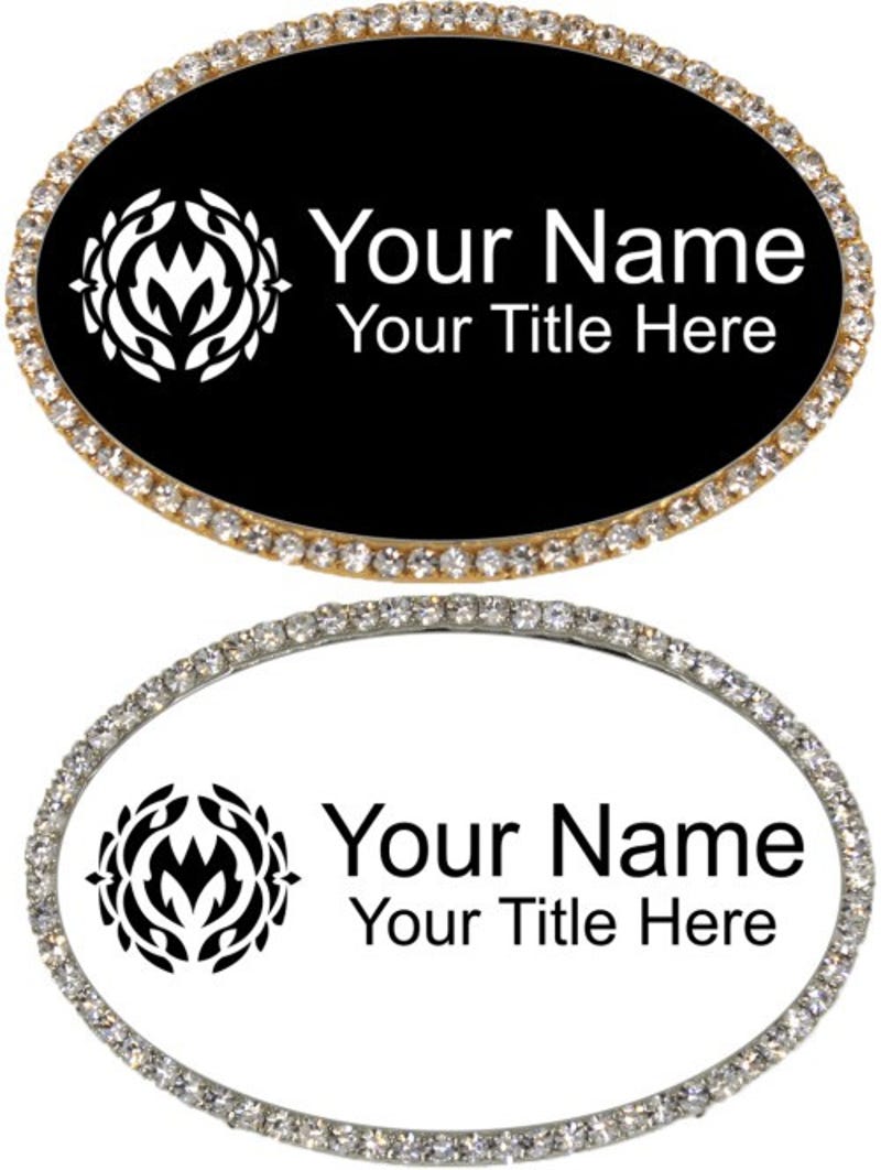 Bling Rhinestone Engraved Oval Name Badge
