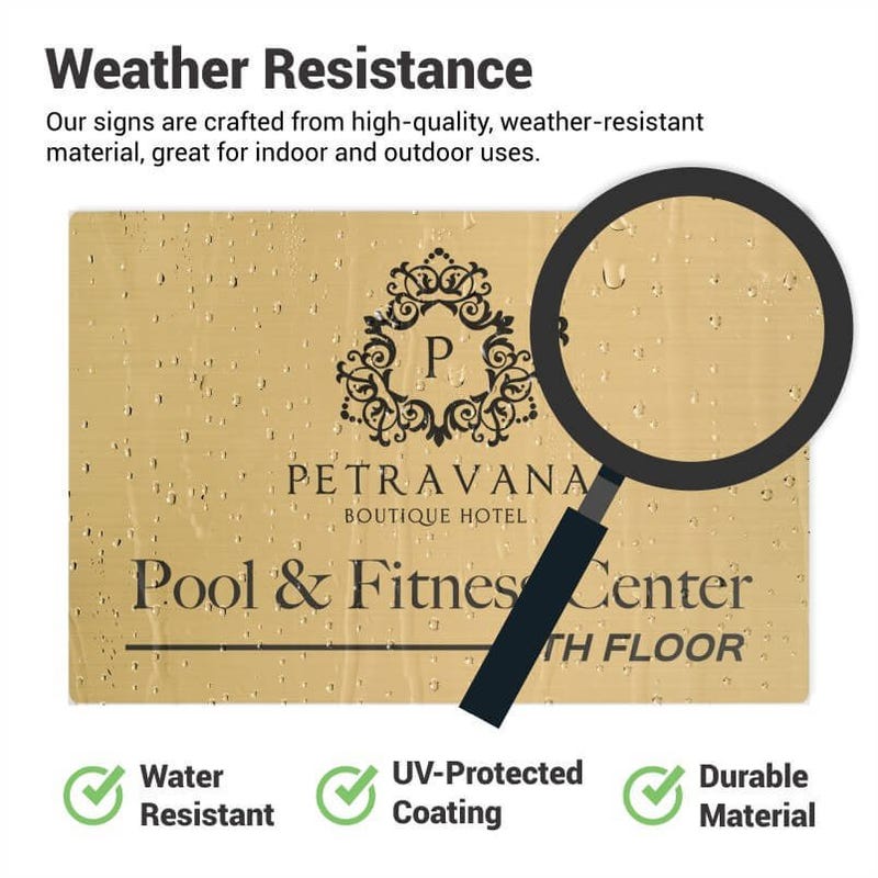 Infographic about the weather resistance of brass signs