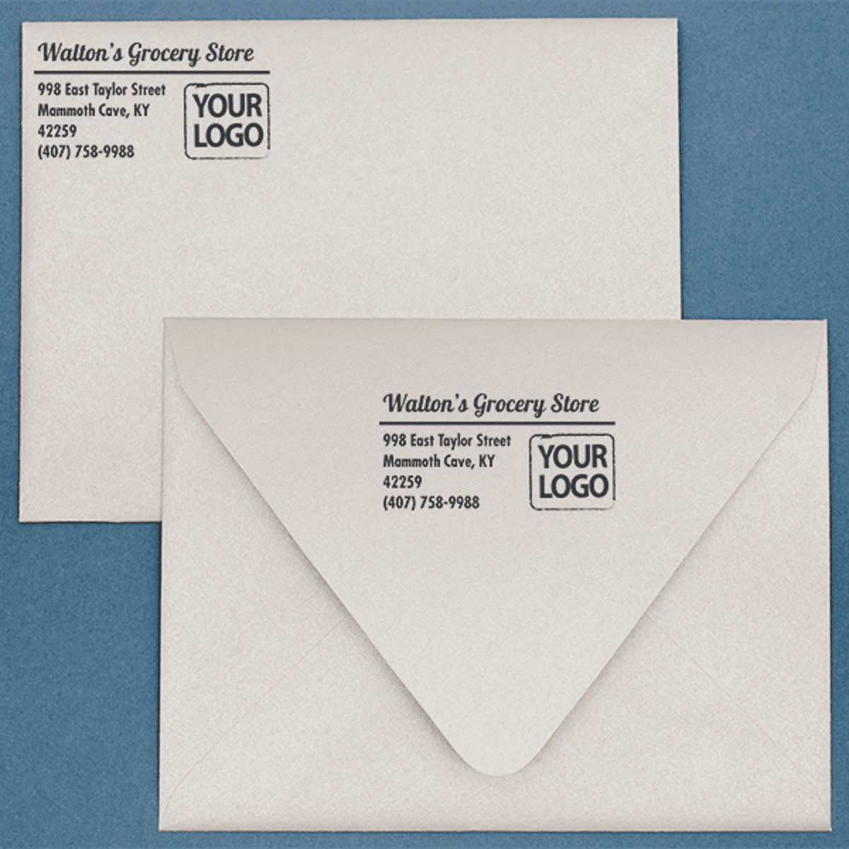 Bolded Script Address Stamp with Custom Logo Lifestyle