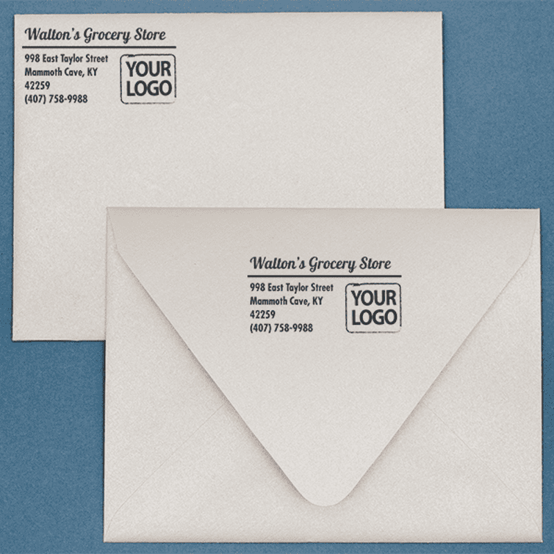 Bolded Script Address Stamp with Custom Logo Lifestyle