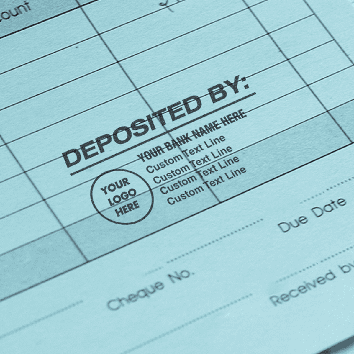Custom Deposited By Financial Stamp with Custom Logo in Use