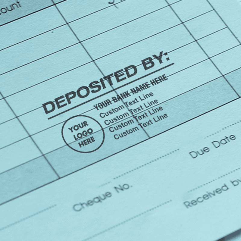 Custom Deposited By Financial Stamp with Custom Logo in Use