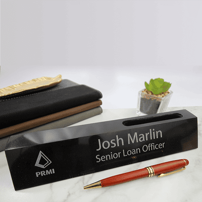 Engraved 2" x 10" Black Biz Card and Marble Desk Name Plate - alternate view