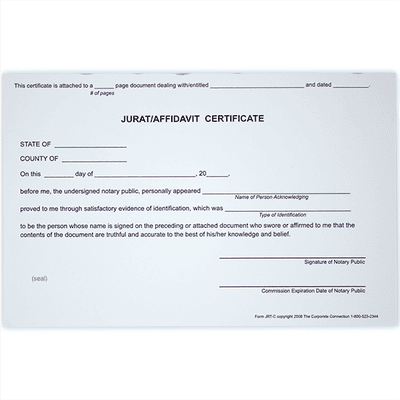 Jurat/Affidavit Notary Certificates