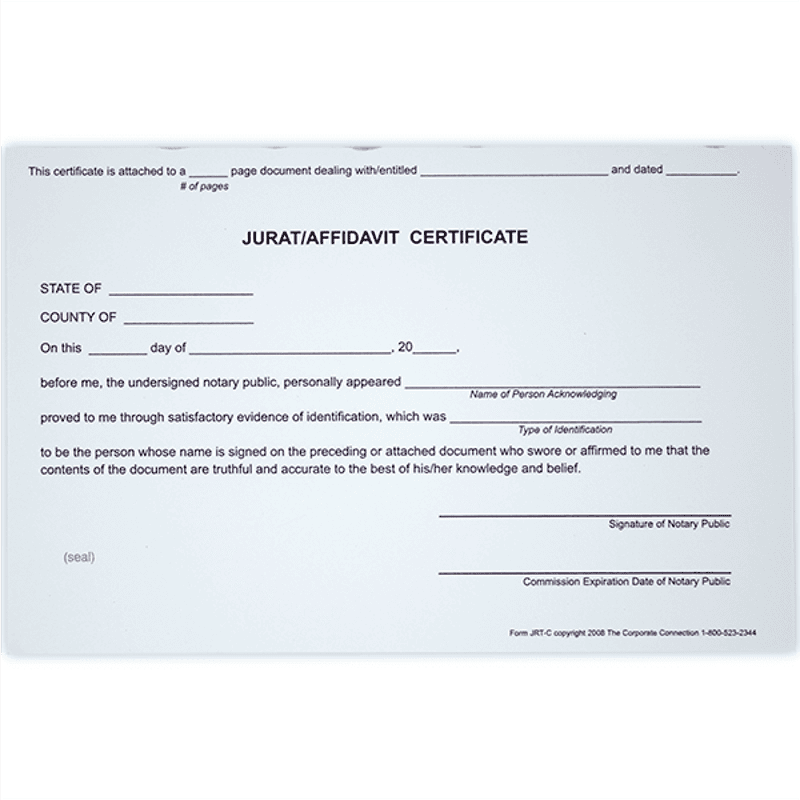 Jurat/Affidavit Notary Certificates