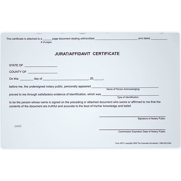 Jurat/Affidavit Notary Certificate Pad