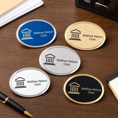 Courthouse Law Office Oval Premier Name Tag - alternate view