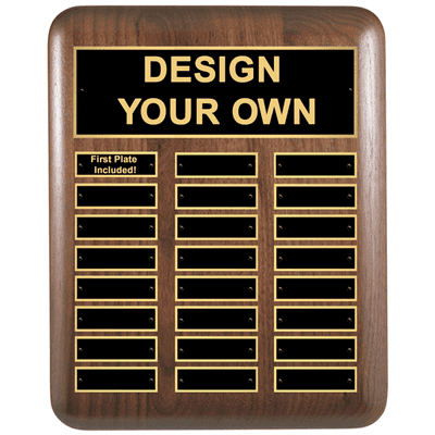 Walnut Rounded Corners 11"x15" Perpetual Plaque with 24 Plates