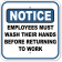 Notice Employees Wash Hands Before Returning to Work 12" x 12" Aluminum Sign 