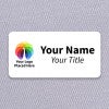 A Full Color Custom Name Tag - 1.5" x 3" on a off-white material background