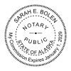 Alaska notary stamp with commission expiration date in a round seal format.