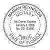 Florida notary stamp with name, commission expiration, and circular seal layout.