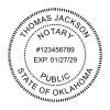 Oklahoma notary stamp with commission number and expiration date in circular format.