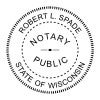Wisconsin notary public stamp with circular layout and personalized name.