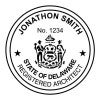 A close-up on the State of Delaware Architect Seal