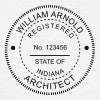 A close-up of the State of Indiana Architect Seal on paper