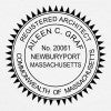A close-up of the State of Massachusetts Architect Stamp impression on paper