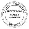A close-up on the State of Missouri Architect Seal