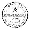 Texas professional engineer stamp with name, license number, and circular border design.