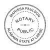 Alabama notary public seal with expiration date, name, and commission number. 