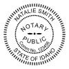 Round Idaho notary seal design with commission number.
