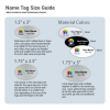 Name Tag Size Guide with blue background
