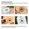 Custom wood handle stamp creating business logo impressions on packaging and stationery
