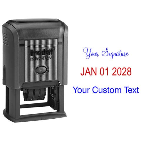 Self-Inking Top Signature Stamp with Custom Text and Dater