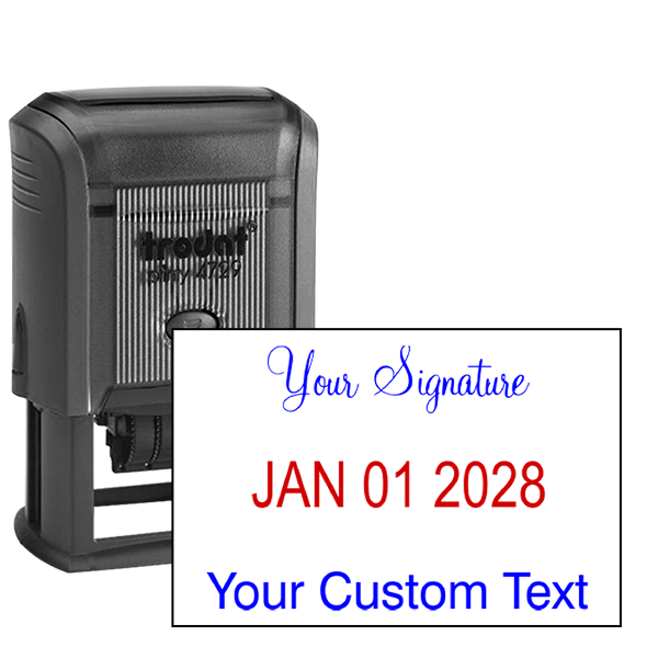 Self-Inking Top Signature Stamp with Custom Text and Dater