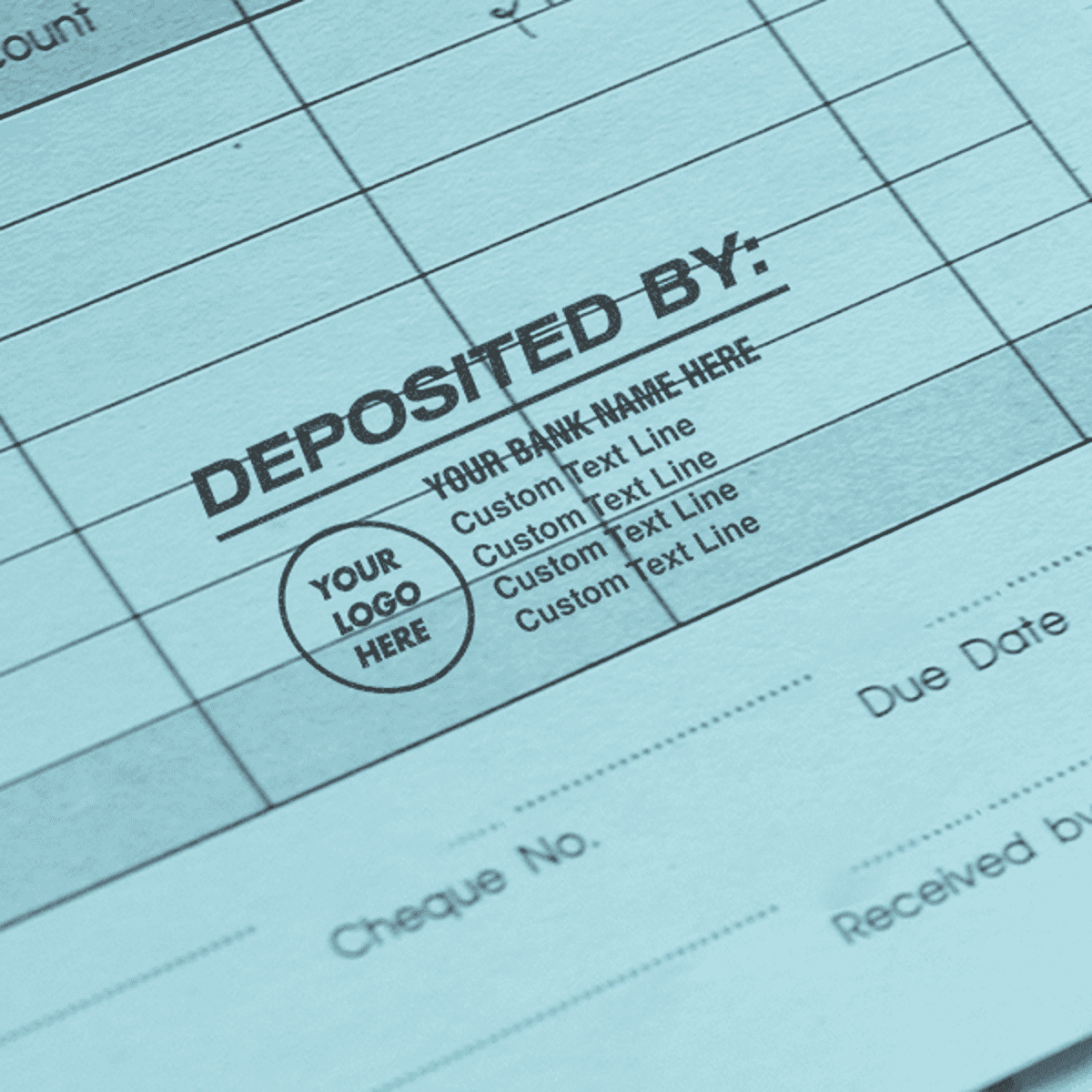 Custom Deposited By Financial Stamp with Custom Logo in Use