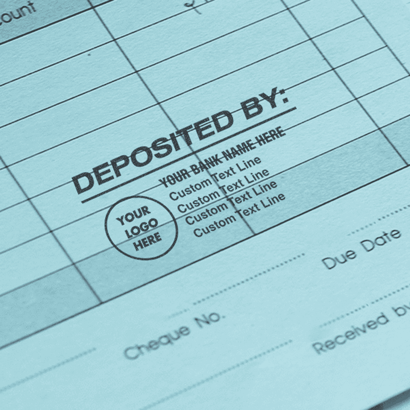 Custom Deposited By Financial Stamp with Custom Logo in Use