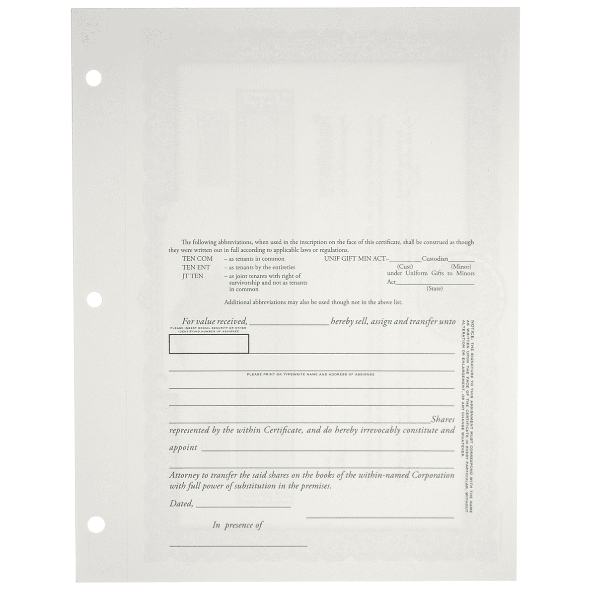 Duke 10 Blank Stock Certificates