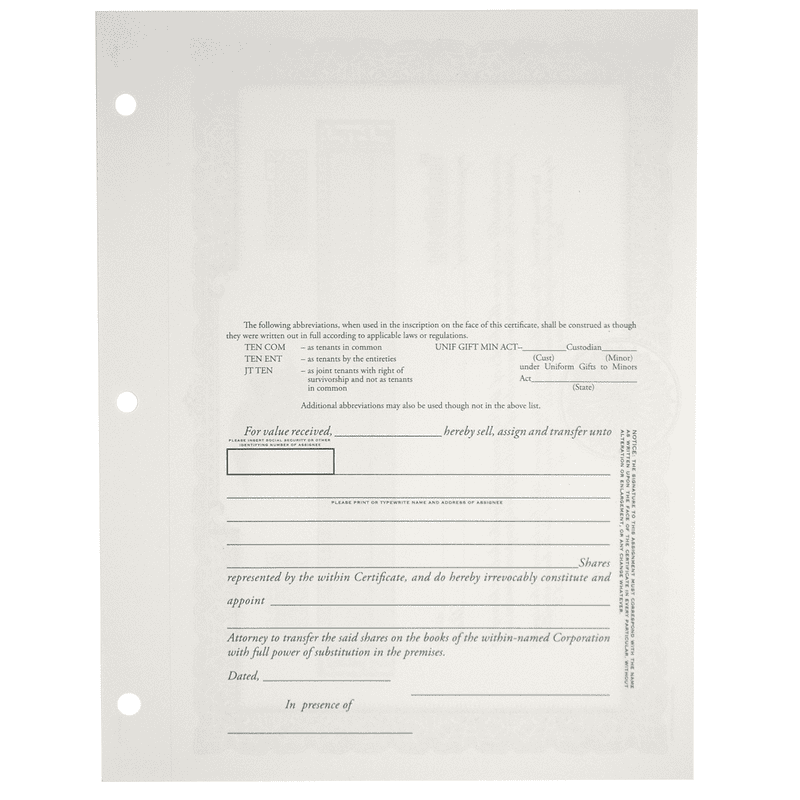 Duke 10 Blank Stock Certificates