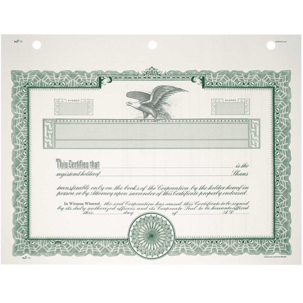 Duke 10 Blank Stock Certificates