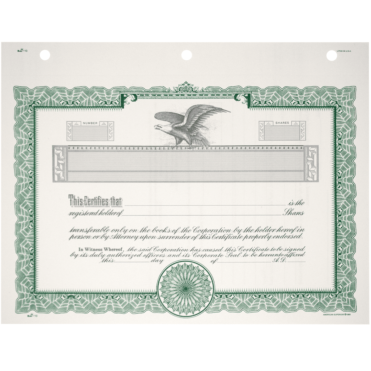 Duke 10 Blank Stock Certificates | Quantity of 20 or More