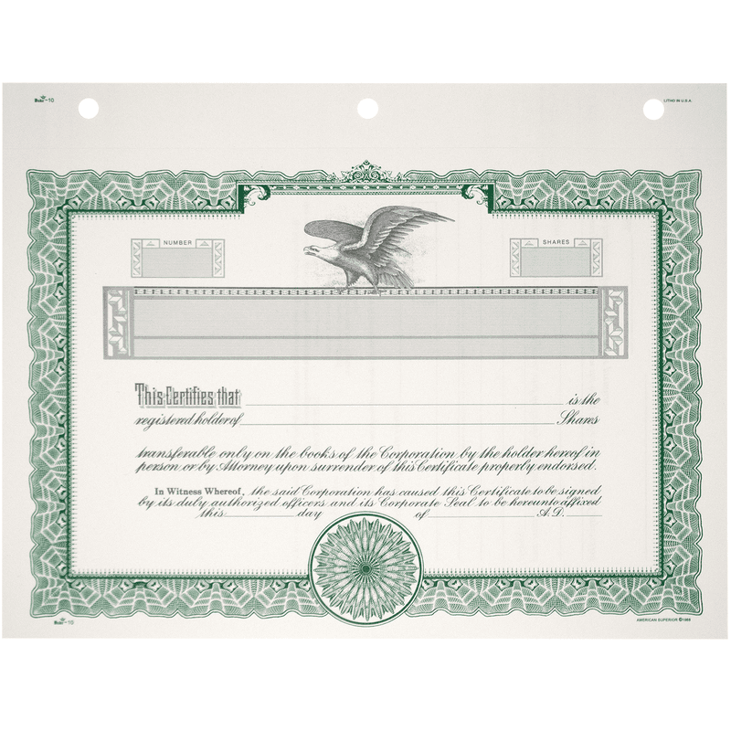 Duke 10 Blank Stock Certificates | Quantity of 20 or More