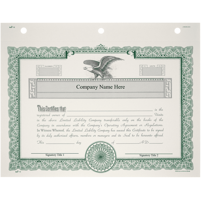 Duke 16 LLC Membership Certificates | Quantity of 20 or More
