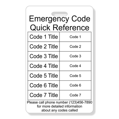 Emergency Code Vertical Wallet Reference Card