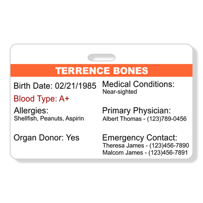 Emergency Health Information Horizontal Wallet Reference Card