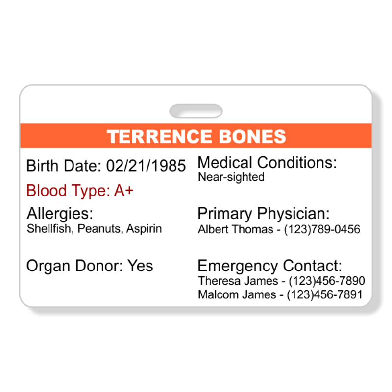 Emergency Health Information Horizontal Wallet Reference Card