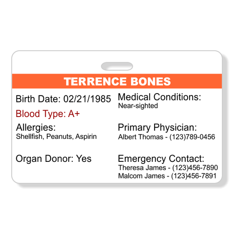 Emergency Health Information Horizontal Wallet Reference Card