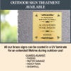 Infographic Showing An Engraved Brass Plaque Outdoors And Lists Benefits Of A UV Laminate