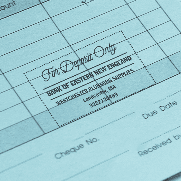 Elegant Script For Deposit Only Financial Stamp in use