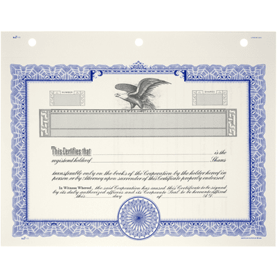 GOES KG3 Blank Corporate Stock Certificates  - alternate view