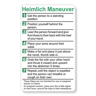 Heimlich Maneuver Steps Wallet Reference Card