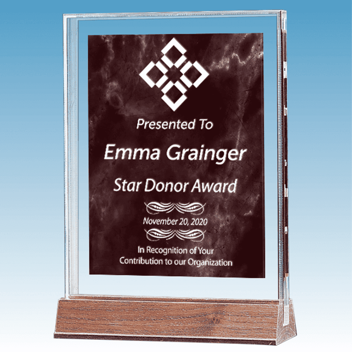 Honorary Donor Marble Ruby Polished Acrylic Award on Walnut Base